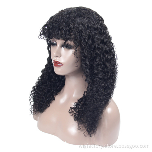 cheap price short human wig machine made,100% human hair machine made human wig with bang,pure human hair wigs curly